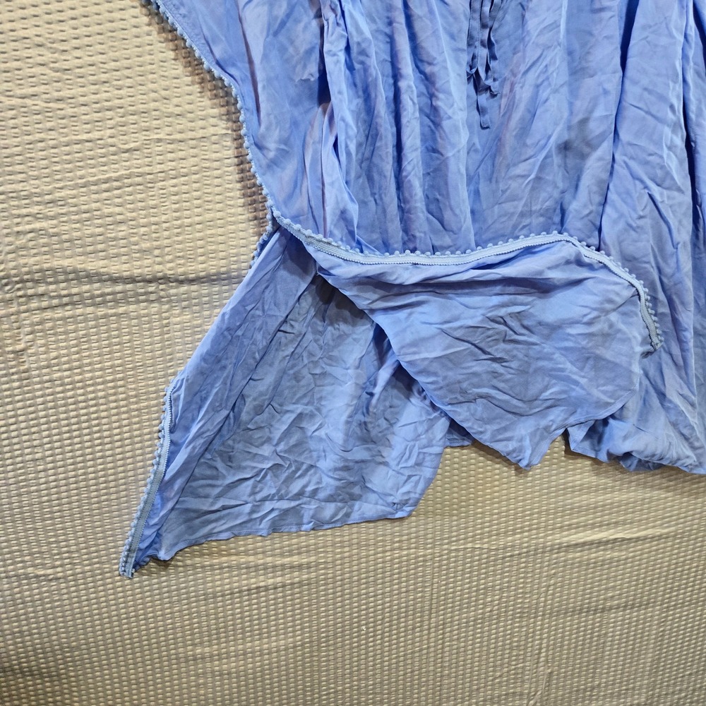 Draper James Blue Kaftan Swim Cover Up V-Neck Drawstring Waist Pom Pom Trim L - Picture 5 of 11